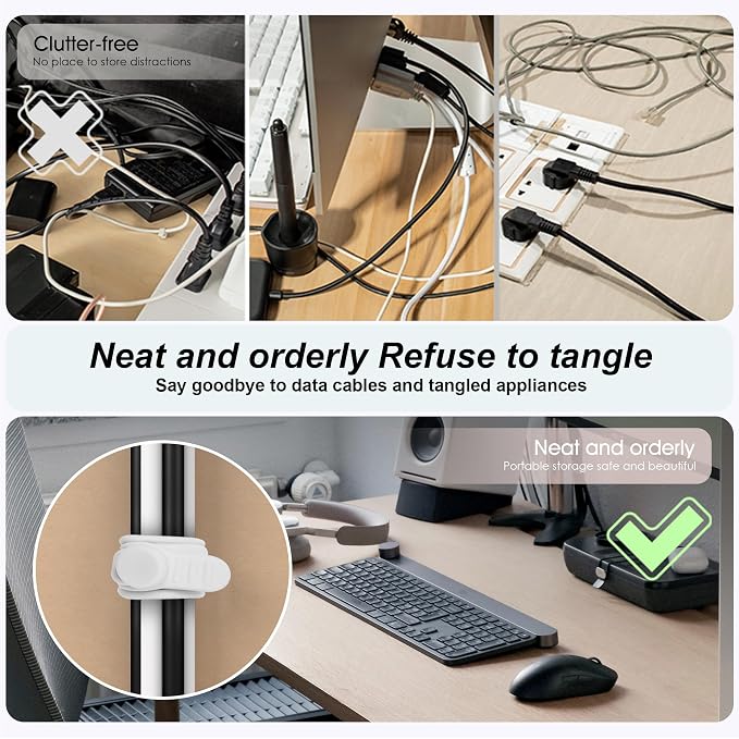 16Pcs Silicone Cable Ties, Cord Organizer Cable Management-2Sizes | Reusable - Image 3