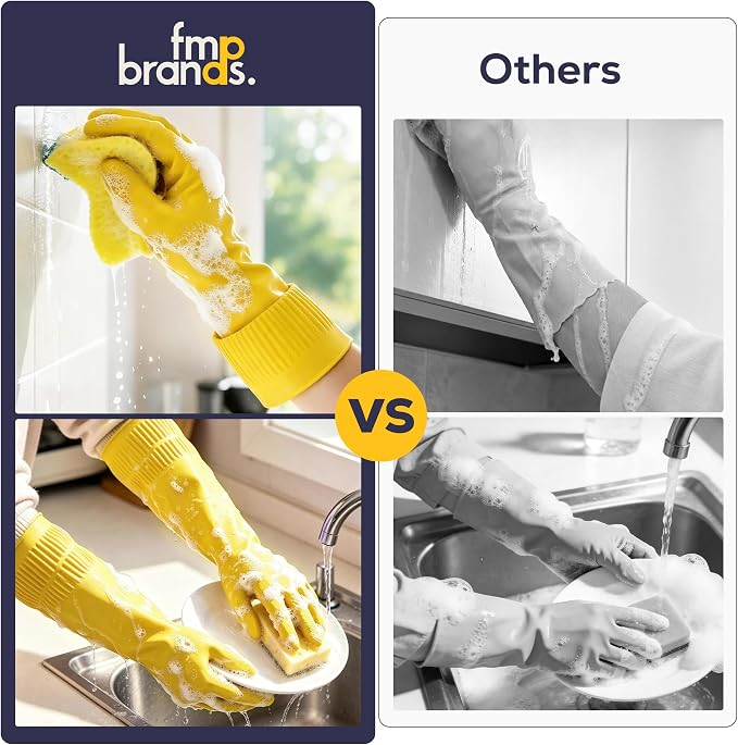 FMP Brands 3/6/12/60 Pairs 15 Inch Extra Long Rubber Dishwashing Gloves - Image 3