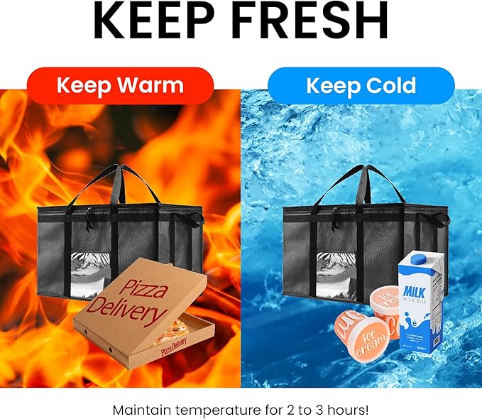 NZ home Insulated Bags for Food Delivery (3XL) Grocery Shopping Cooler Bag, Pizza Delivery, Hot & Cold Catering Tote, Reusable, Foldable & Heavy Duty (Blue)