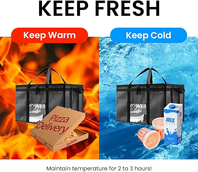 NZ home Insulated Bags for Food Delivery (3XL) Grocery Shopping Cooler Bag, Pizza Delivery, Hot & Cold Catering Tote, Reusable, Foldable & Heavy Duty (Green)