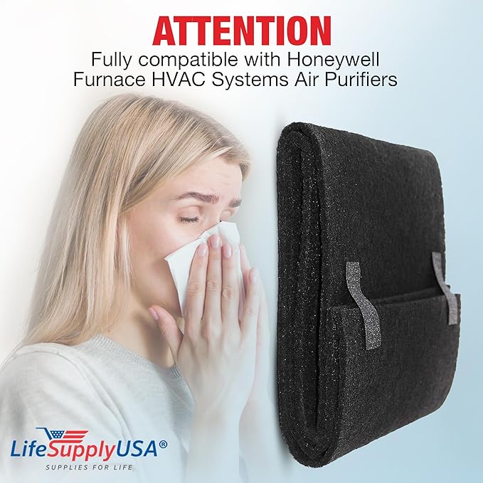 Cut to Fit Activated Carbon Filter Sheet 10x49" Compatible with Honeywell Furnace HVAC, Universal Air Purifier Charcoal Filter Roll for HVAC, AC, Window, Range Hood by LifeSupplyUSA