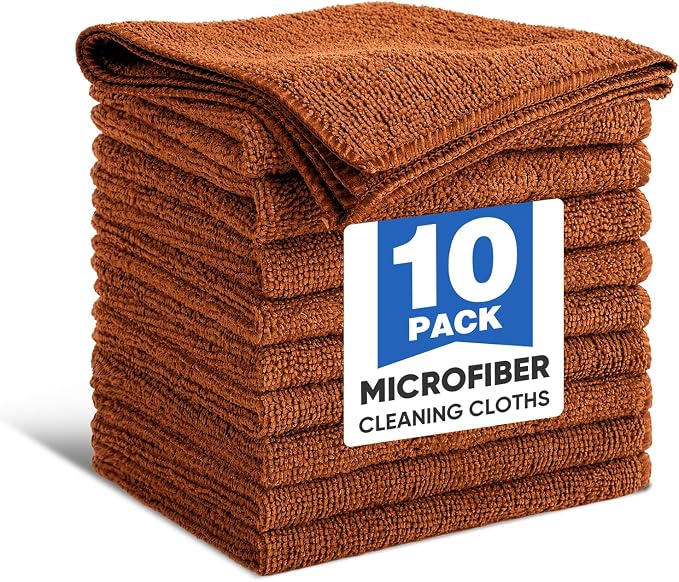 TEAWOO 10 PCS Brown Microfiber Cleaning Cloths, Car Towels, Kitchen Towels by TEAWOO