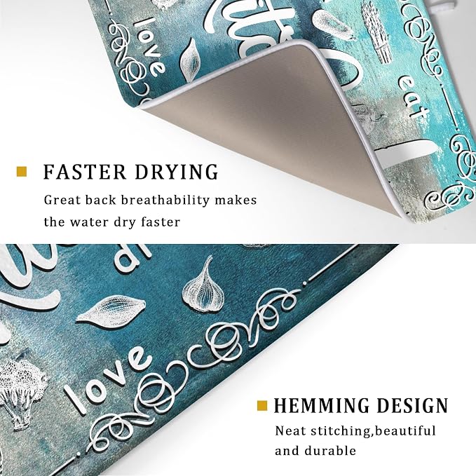 Blue Grey Dish Drying Mat 18x24 Inch Cooking Delicious Absorbent Drying Pad - Image 3