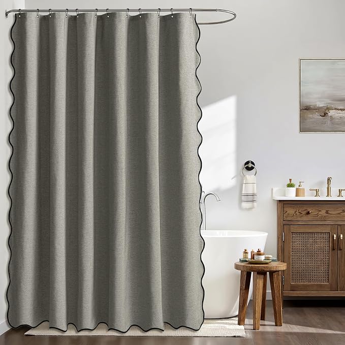 MIULEE Grey Scalloped Linen Shower Curtain 72x72 Inches - Image 2