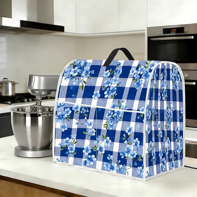Stand mixer cover with handle and storage bag, reusable and washable, stylish retro floral design, keeps kitchen countertops clean and tidy (fits 6-8 quart mixers).