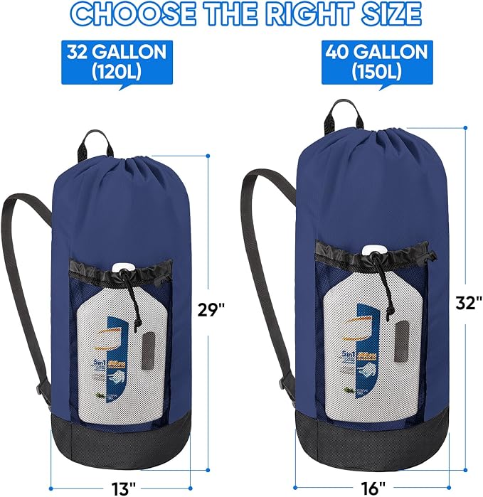 BALEINE 2PK 120L Laundry Bag Backpack, 900D Oxford Fabric Large Travel Laundry - Image 3