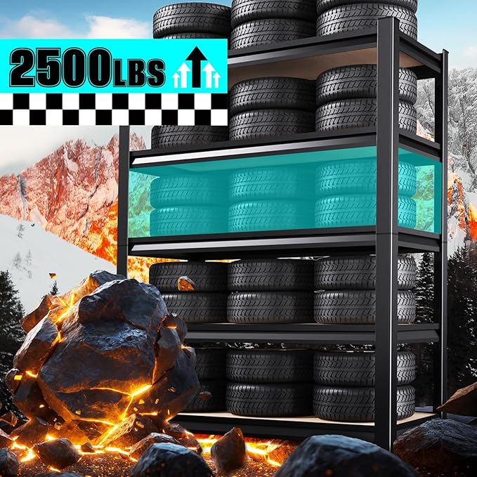Garage Shelving 5-Tier Adjustable Metal Garage Shelves Heavy Duty Unit,3000 LBS Steel Shelf Storage Rack Suitable for Industries,Warehouses,Basement,Black(Wood-72'H x 45.7''W x 19.7''D)