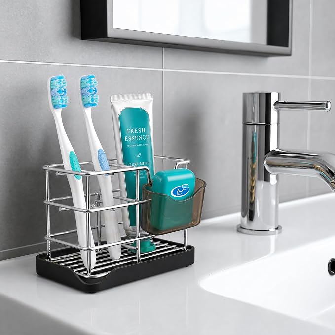 HBlife Toothbrush Holders for Bathrooms Silver, Small Stainless Steel Bathroom - Image 6