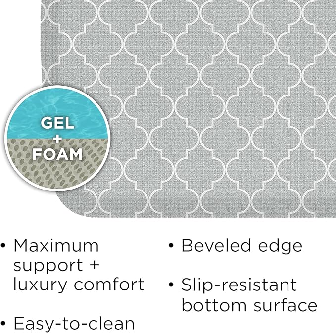 GelPro Elite Premier Anti-Fatigue Kitchen Comfort Floor Mat, 20x48, Lattice Light Grey Stain Resistant Surface with Therapeutic Gel and Energy-Return Foam for Health & Wellness