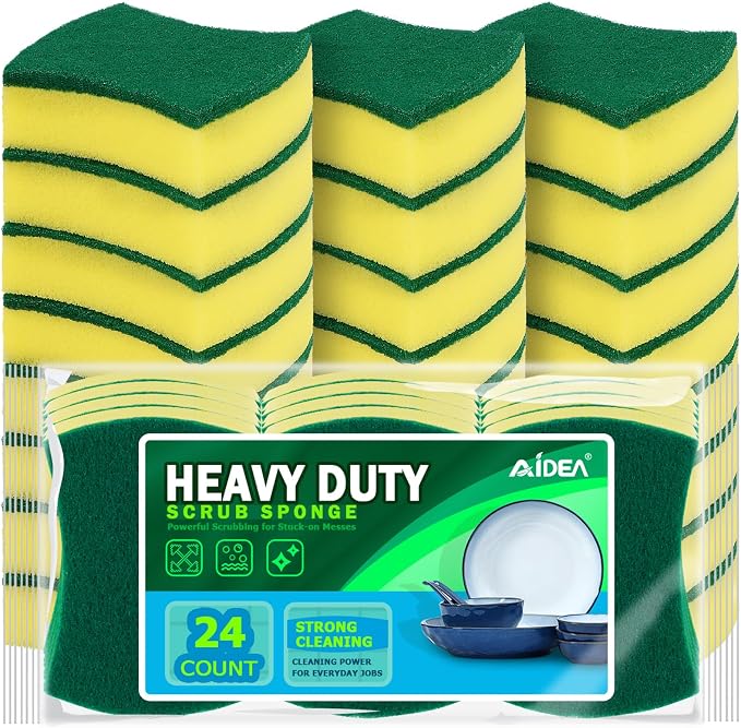 AIDEA Sponges Kitchen, 24-PK Heavy Duty Dish Sponges Kitchen, Scrub Sponges | by AIDEAHOME