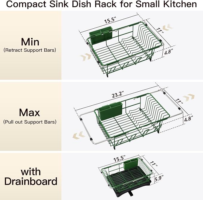 JASIWAY Green Dish Drying Rack in Sink - Image 6
