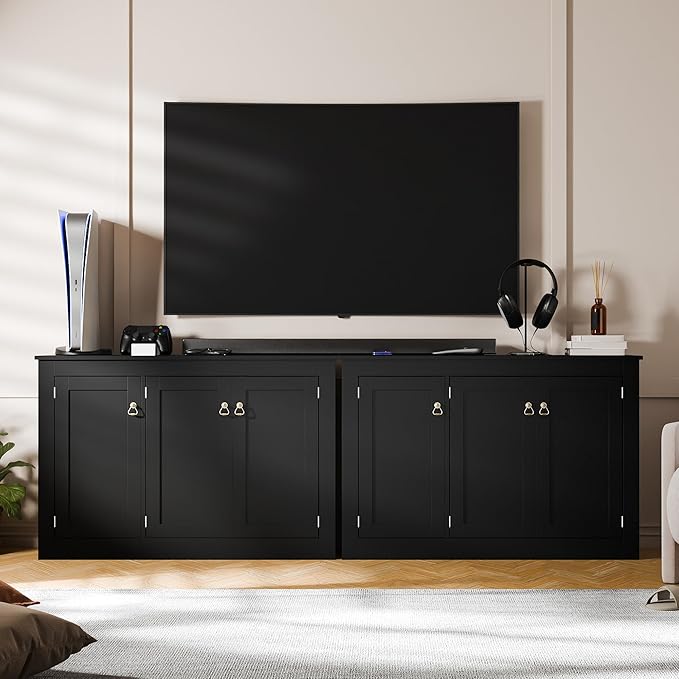 Cozy Castle Buffet Cabinet with Storage - Kitchen Storage Cabinet Wood Console Table Coffee Bar Accent Cabinets for Living Room Dining Room Entryway Black 44.5" W