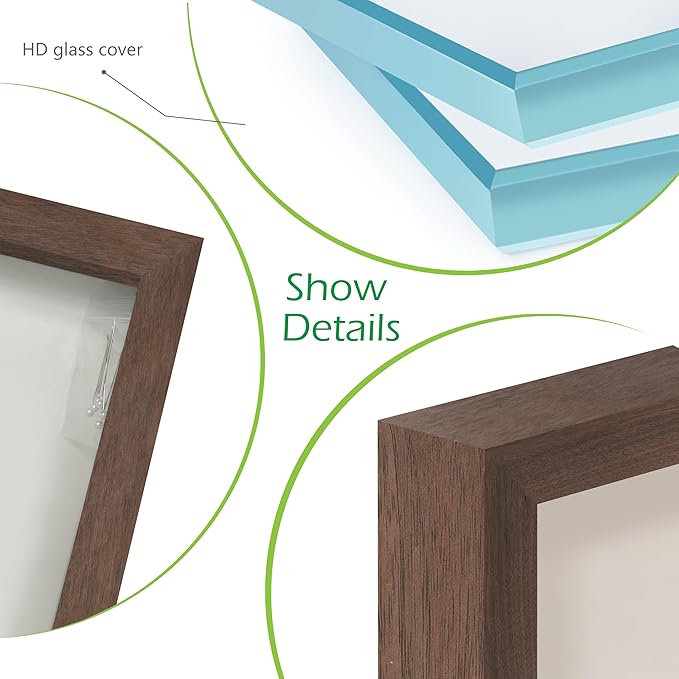 FrameWorks 12” x 16” Dark Oak Wooden Shadow Box Frame – Display Case with Soft Felt Back, Memory Box with Tempered Glass, Display Box with Elegant White Ball Push Pins, Wooden Flower Box