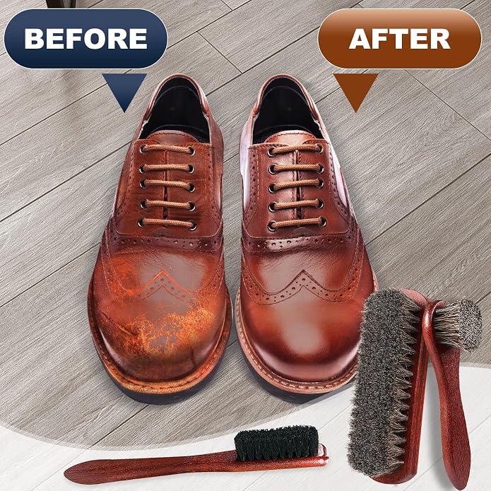 Rolett 4-Piece Horsehair Shoe Brush Shine Kit, Horse Hair Brush - Image 3
