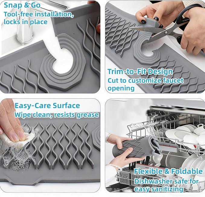 Silicone Faucet Handle Drip Catcher Beveled Drying Tray Mat Dish Soap Sponge - Image 5