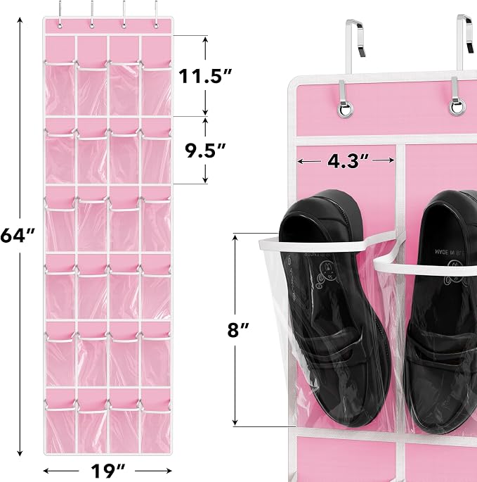 Simple Houseware 24 Pockets Clear Over the Door Shoe Organizer, 4 Durable Metal - Image 2
