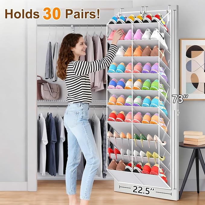 20-30 Pairs Over the Door Shoe Organizer, 10-Tier Door Shoes Rack, Handing - Image 2