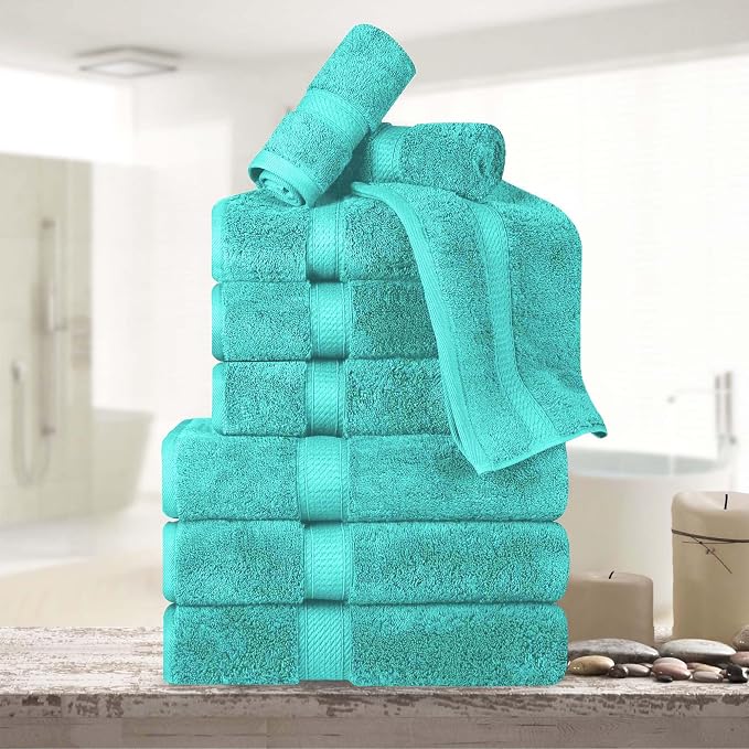 Superior Egyptian Cotton 800 GSM Plush & Absorbent, 9 Piece Set, Turquoise | by SUPERIOR