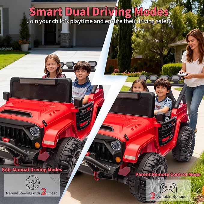 Kids 24v 2-Seater Electric Ride on Car,24v 4x4 Kids Electric Truck with Remote Control,2-Seater Ride-on Car, Spring Suspension & LED Lights for Backyard Exploration