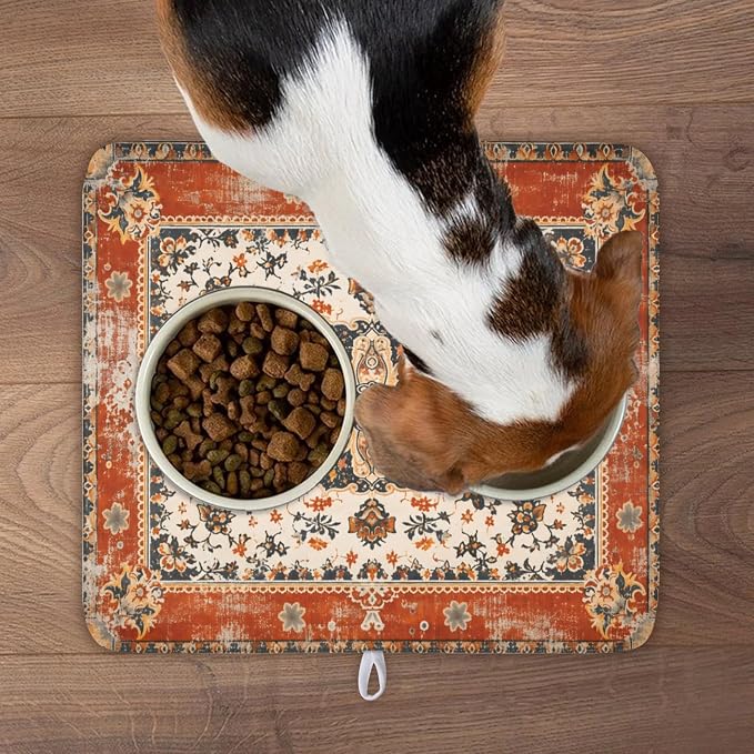 Giwawa Ethnic Boho Dish Drying Mat Rust Coral Floral Decorative Dishes Pad - Image 9