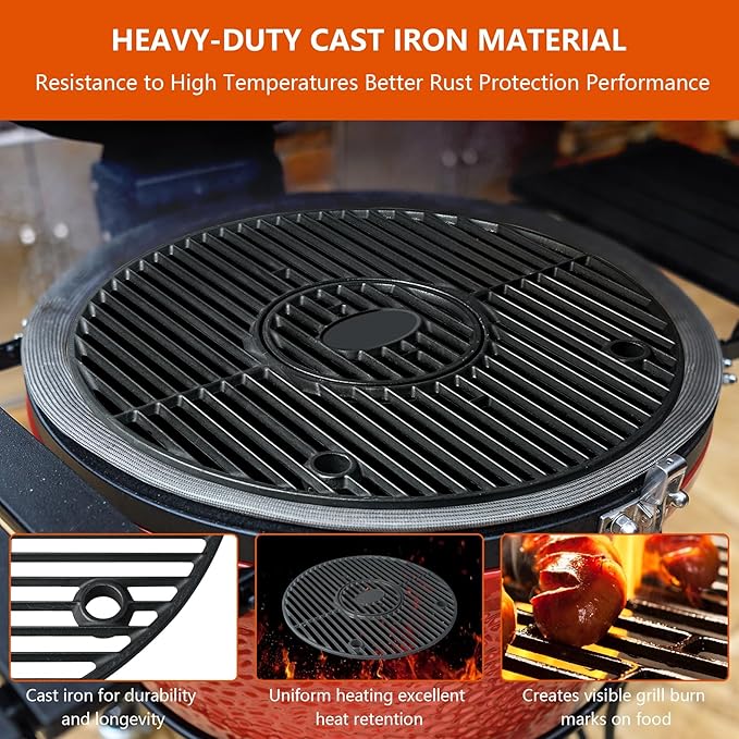 19.5" Cast Iron Round Grill Grate Grid for Pit Boss K24,Akorn Kamado Ceramic Grill,Char-Griller 16620,Louisiana Grills K24,Solid Rod Round Coookin Grate Grill Grids