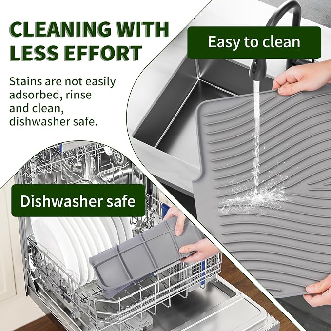Silicone Dish Drying Mat for Kitchen Counter, Hangable & Roll-Up for - Image 7