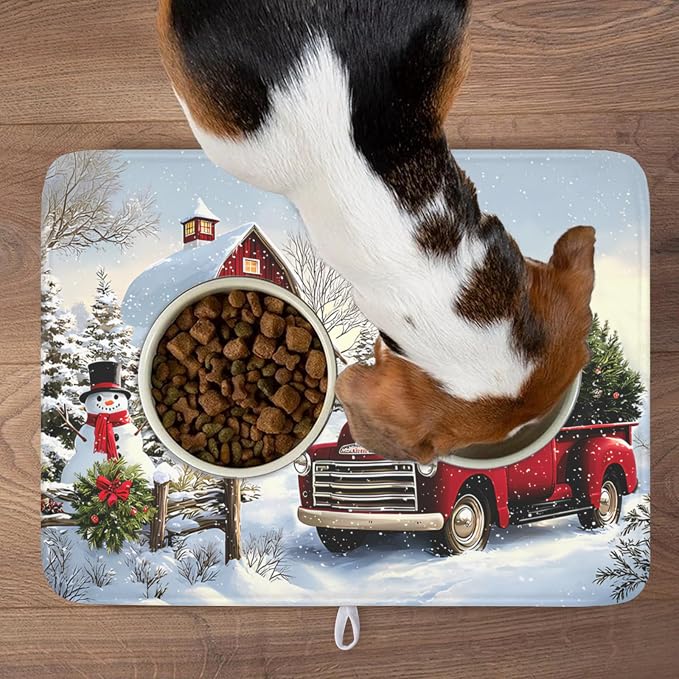 Giwawa Red Truck Dish Drying Mat Winter Xmas Tree Drainer Rack Pad 18"x24" - Image 9