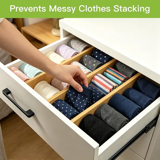 Utoplike Kitchen Drawer Divider, Expandable Bamboo Drawers Organizer 3.2" H | - Image 6