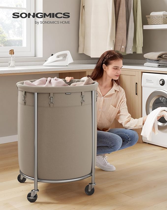 SONGMICS Laundry Basket with Wheels, Steel Frame, Removable Bag - Image 2
