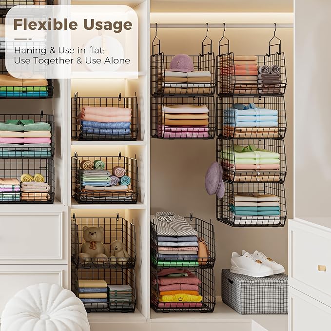 4" Extra Deeper Hanging Closet Organizers and Storage, 4 Tier Foldable Wire - Image 6