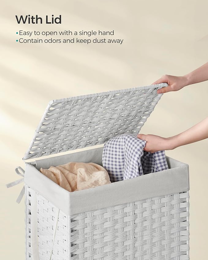 SONGMICS Laundry Hamper with Lid, 23.8 Gal Synthetic Rattan - Image 3