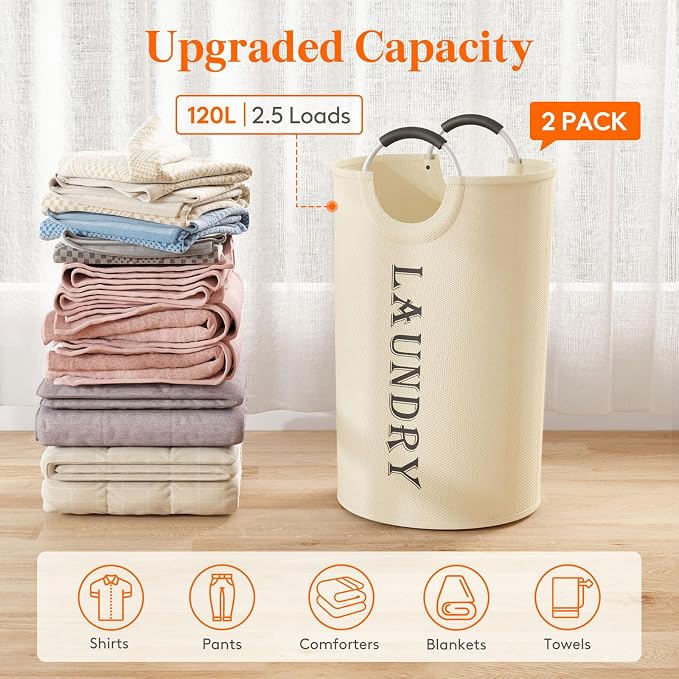 Lifewit 2 Pack 120L Laundry Basket - Image 4