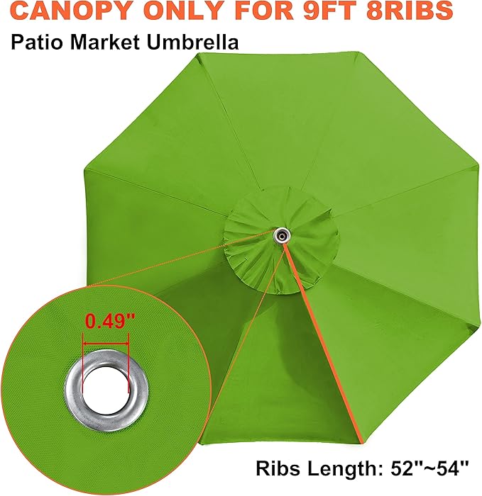 EliteShade USA 9FT Patio Umbrella Replacement Covers 8 Ribs Market Umbrella Canopy Cover (CANOPY ONLY) (Macaw Green)