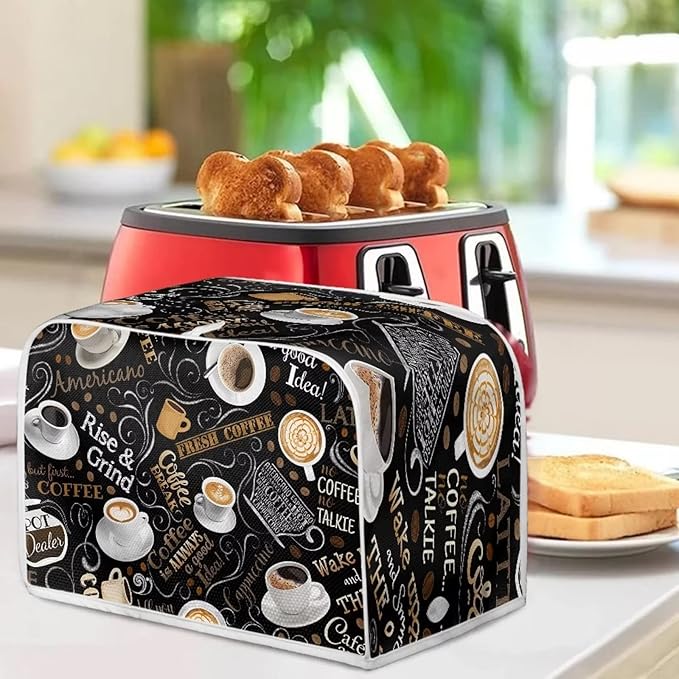 UNICEU Quilted Coffee Pattern Toaster Cover - Fits Most Standard 4 Slice Toasters
