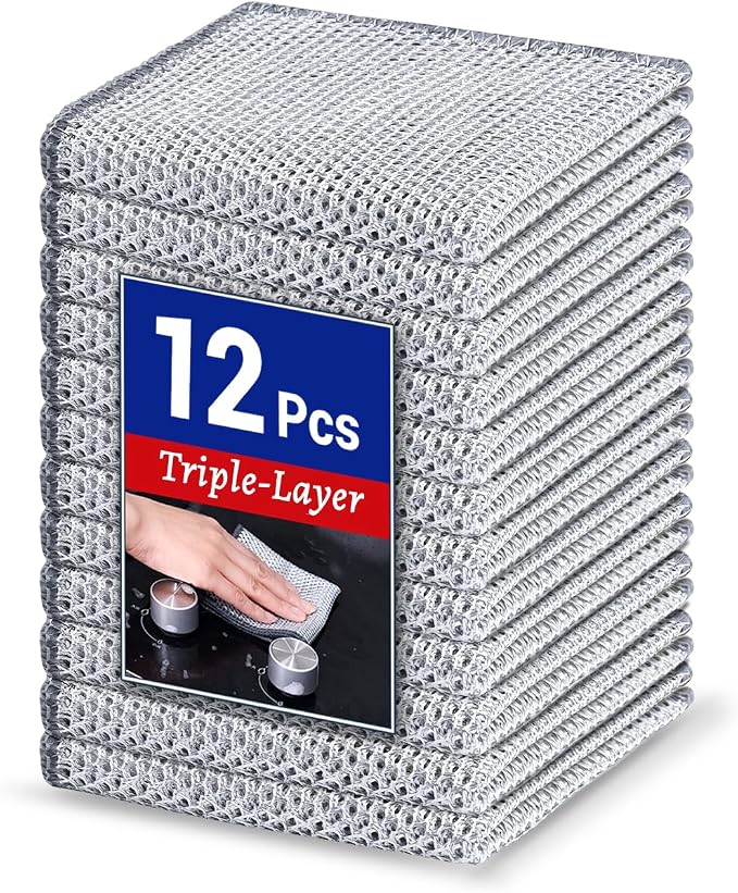 Wangjinpeng 12PK 3-Layer Non-Scratch Wire Dishcloths, 7.87 x 7.87 in by Wangjinpeng