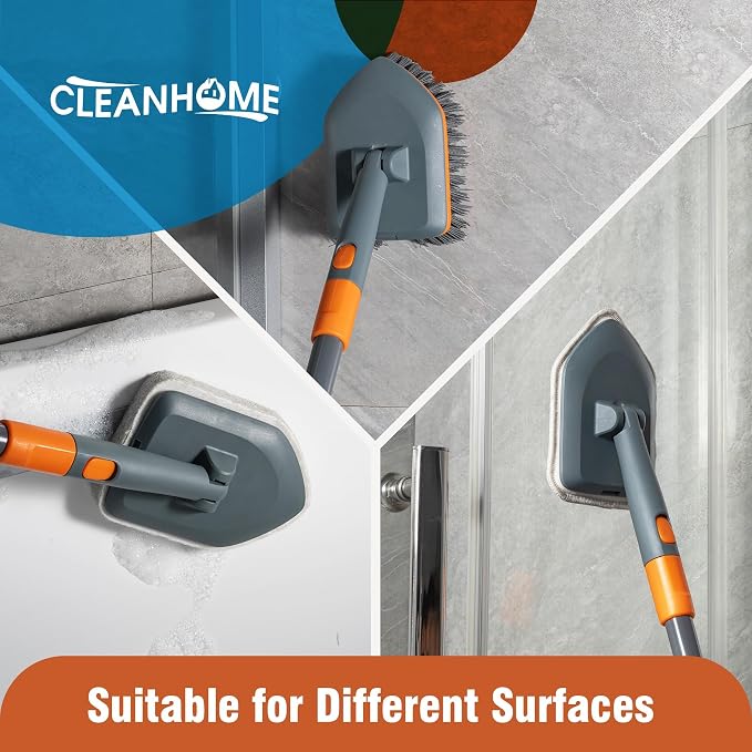 CLEANHOME Floor Scrub Brush Tile Tub Scrubber Brush | 4 Different Cleaning Heads - Image 6