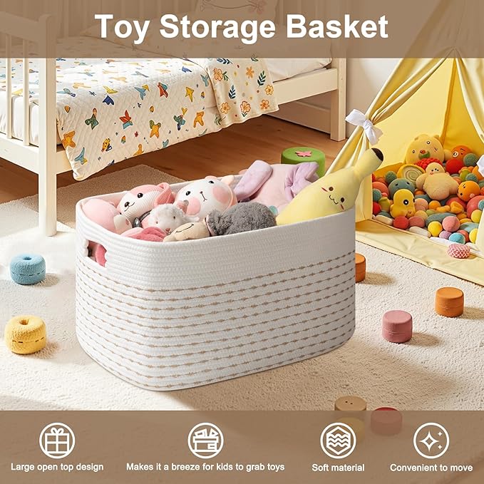 OIAHOMY 75L Large Blanket Basket Rectangle Storage Basket Light Yellow - Image 5