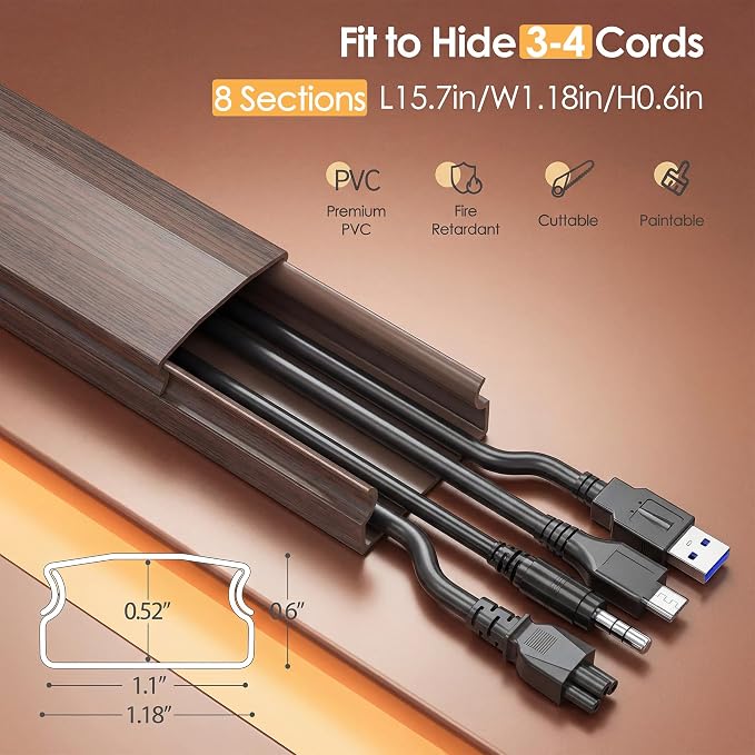 Yecaye TV Cord Hider, 125in Cord Cover, W1.18in H0.6in, Darkwood | Large Cable - Image 2