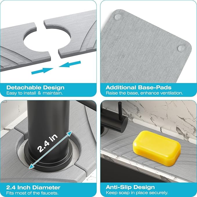 SpaceHacks Stone Faucet Mat for Kitchen Sink 23.7x4 in, Light Gray | Fast - Image 5