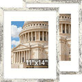Vittanly 11x14 Picture Frame Set of 2, Solid Wood Frame for Wall Art Photo and Prints, Display Photo 8x10 with Mat or 11x14 without Mat, Distressed White