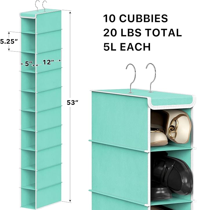 Simple Houseware 10 Shelves Closet Hanging Shoe Organizer, Turquoise | Dual - Image 3
