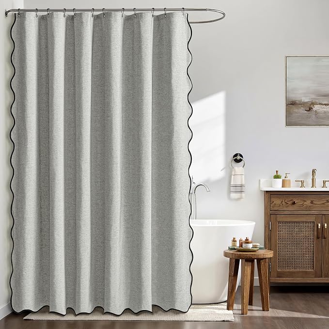 MIULEE 72"x84" Extra Long Scalloped Linen Shower Curtain Light Grey - Image 3