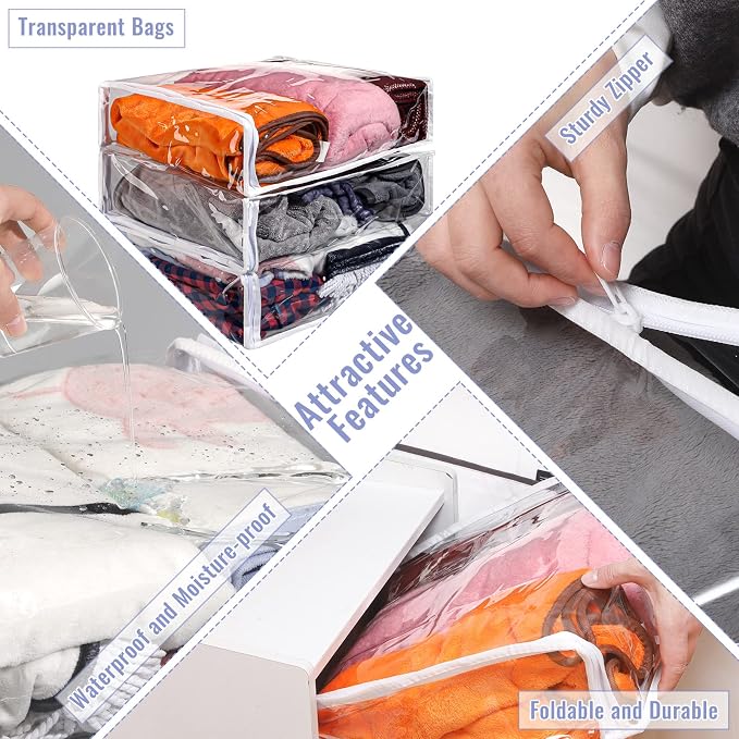 Shappy 6 Packs Clear Plastic Storage Bags - Image 3