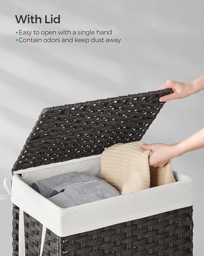 SONGMICS Laundry Hamper with Lid, 23.8 Gal Synthetic Rattan - Image 3