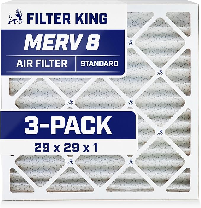 Filter King 29x29x1 Air Filter | 3-PACK | MERV 8 HVAC Pleated A/C Furnace Filters | MADE IN USA | Actual Size: 28.5 x 28.5 x .75"