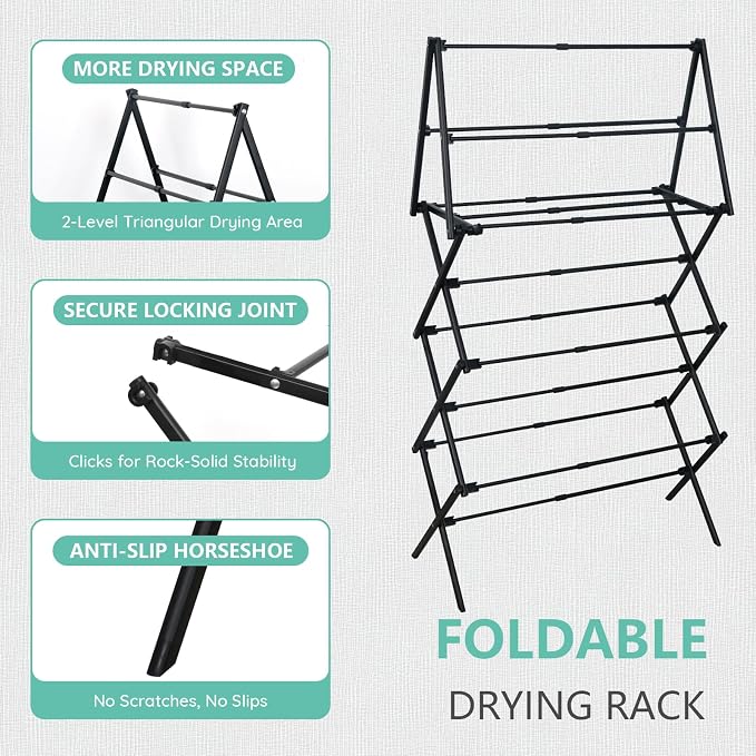 ZOES HOMEWARE 4 Tier Clothes Drying Rack Foldable | Foldable Clothing Drying - Image 3