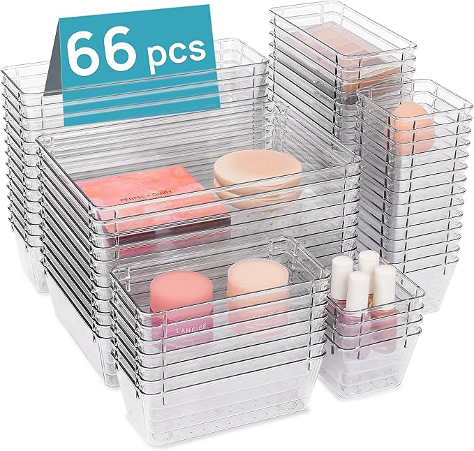 Vtopmart 66 PCS Clear Plastic Drawer Organizers Set, Vanity Organizer Trays | by Vtopmart