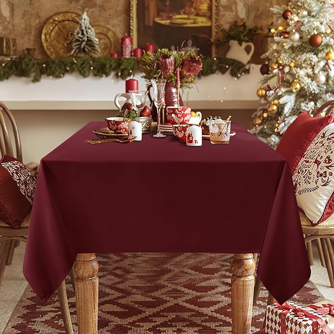 sancua 2 Pack Burgundy Tablecloth 54 x 54 Inch, Stain and Wrinkle Resistant Square Table Cloth - Washable Polyester Table Cover for Dining Tables, Buffet Parties and Camping
