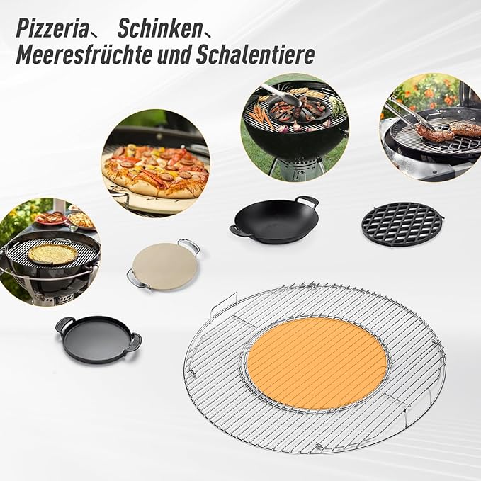 Hinged Cooking Grate for Weber, 22.5 inch Charcoal Grills, Kettle, Performer, Master-Touch, Grill Grate Replacement Part for Weber