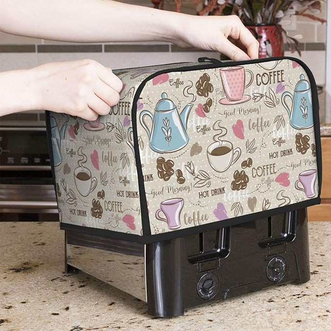 Beige Coffee Love Heart 2 Slice Toaster Cover, Waterproof Toaster Dust Cover Bread Maker Protective For Small Kitchen Appliance Dining Room Home Table Decor Gifts